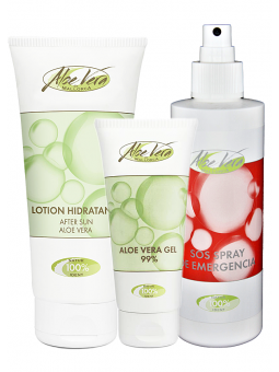 Pack coup de soleil à l'aloe vera avec spray SOS, lotion après-soleil et gel d'aloe vera 99 % de la ferme d'aloe vera de Majorqu