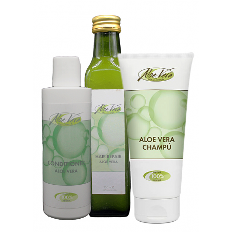 Zestawowi do pielęgnacji włosów Aloe Vera - szampon, odżywka i kuracja do włosów z farmy Aloe Vera na Majorce