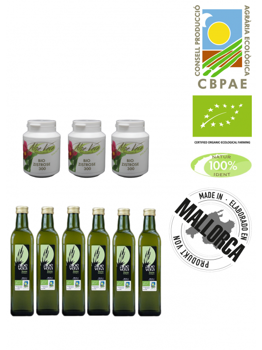 Jus d'aloe vera biologique et gélules de ciste biologique en cure