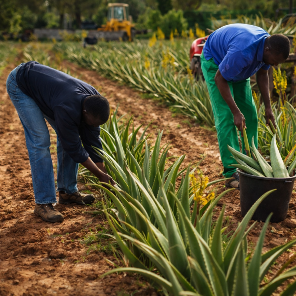 Ernte von Aloe Vera auf dem Feld